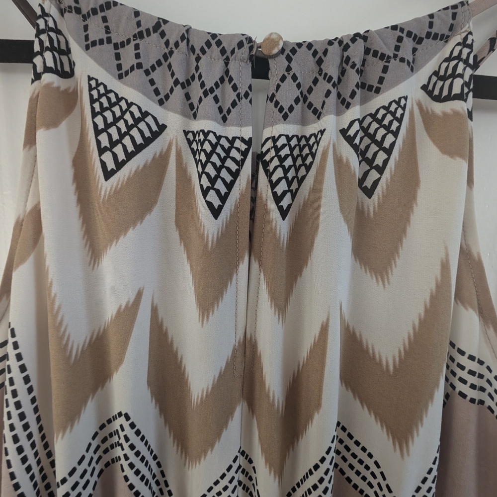 London Times Tan and Brown Chevron Pattern Halter Maxi Dress - Picture 6 of 14